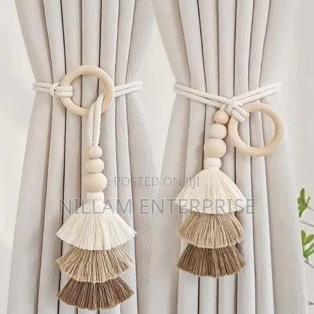 2pcs Tassel Curtain Tie Backs na Vipuli vya Mbao - 1
