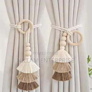 2pcs Tassel Curtain Tie Backs with Wooden Beads