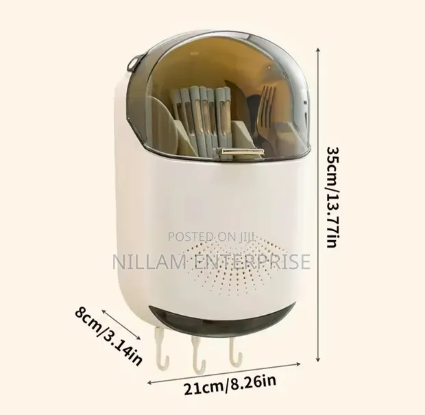 Wall Mounted Punch-Free Cutlery Holder with Lid - 1