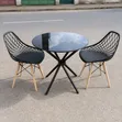 Black Round Glass Table and 2 Chairs - 1