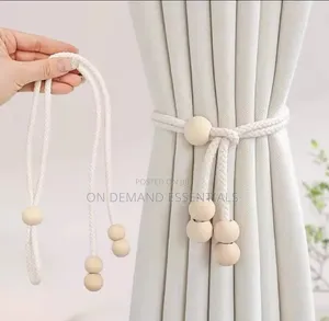 Adjustable Boho Cotton Rope Curtain Tiebacks with Wooden Rings (2pcs)