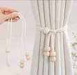 Adjustable Boho Cotton Rope Curtain Tiebacks with Wooden Rings (2pcs) - 1