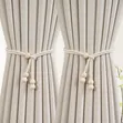 Adjustable Boho Cotton Rope Curtain Tiebacks with Wooden Rings (2pcs) - 2