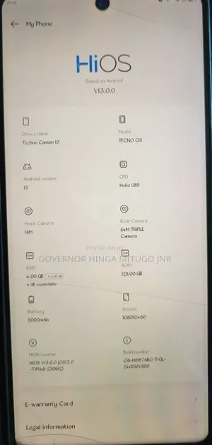 Tecno Camon 19 128GB Bluu