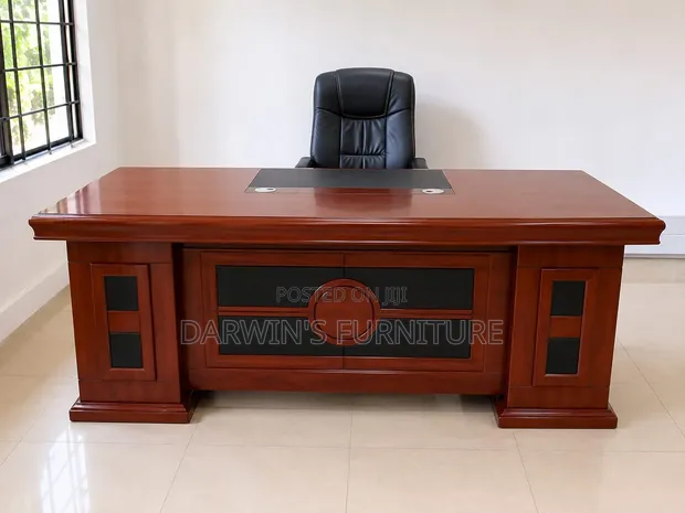 Meza ya Ofisi ya Mtendaji Mbao ya Mahogany - 1