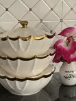 3pc Oval Porcelain Serving Bowls with Gold Rim - 2