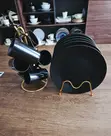 12pc Matte Black Ceramic Dinner Plates & Mugs Set with Stands - 2