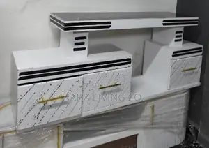 White Marble TV Stand with LED Lights (Up to 50 Inch)