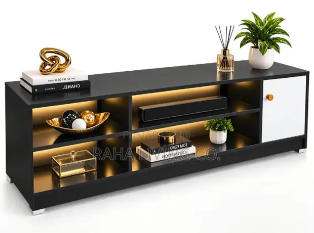 Modern LED TV Stand with Storage Cabinet - Black & White - 1