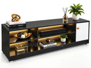 Modern LED TV Stand with Storage Cabinet - Black & White