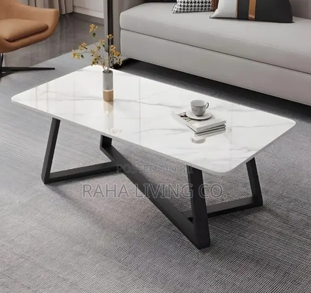 Luxury Marble Top Coffee Table with Black Metal Legs - 1