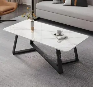 Luxury Marble Top Coffee Table with Black Metal Legs