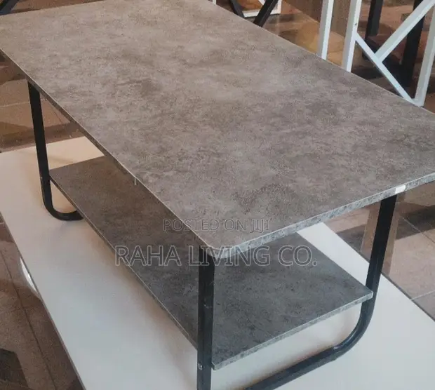 Grey Stone Finish Coffee Table with Black Metal Frame - 1