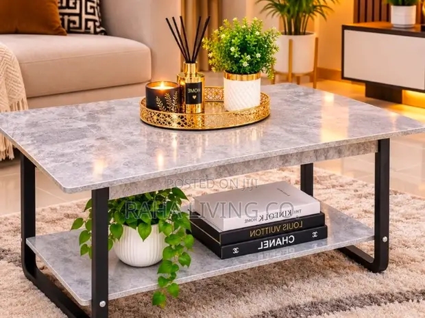 Two Tier Marble Top Coffee Table with Metal Legs - 1