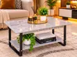 Two Tier Marble Top Coffee Table with Metal Legs - 2