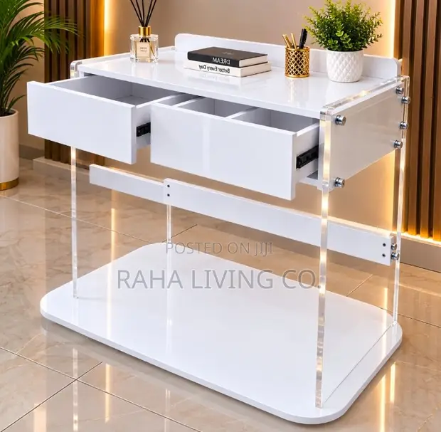 Modern White Study Desk with Two Drawers - 1