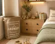 Foldable Burlap Laundry Basket | 40x48cm | Rope Handles - 4