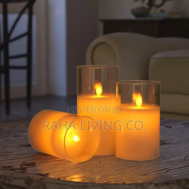 3pc LED Flameless Candle Set with Remote | Amber Glass - 1