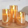 3pc LED Flameless Candle Set with Remote | Amber Glass - 3
