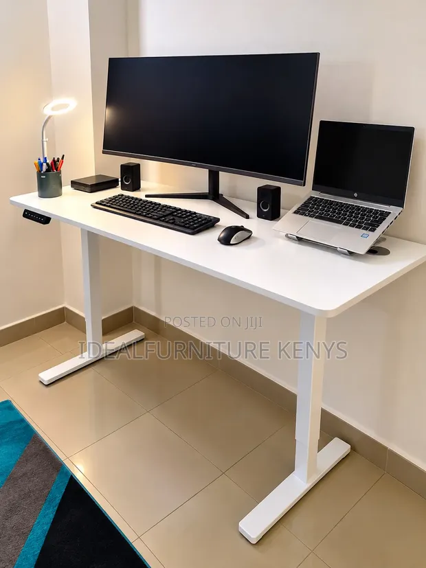 Meza ya Umeme ya Kusimama Inayoweza Kurekebishwa Urefu - Nyeupe - 1