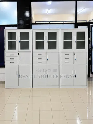 Modern Steel Office Storage Cabinet - Glass Door Filing Unit