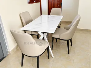 Luxury Modern Dining Set - Marble-Effect Table with 4 Chairs