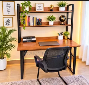 Executive Study Desk with Bookshelf