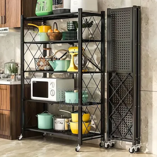 5 Tier Collapsible Kitchen Rack na Magurudumu - 1