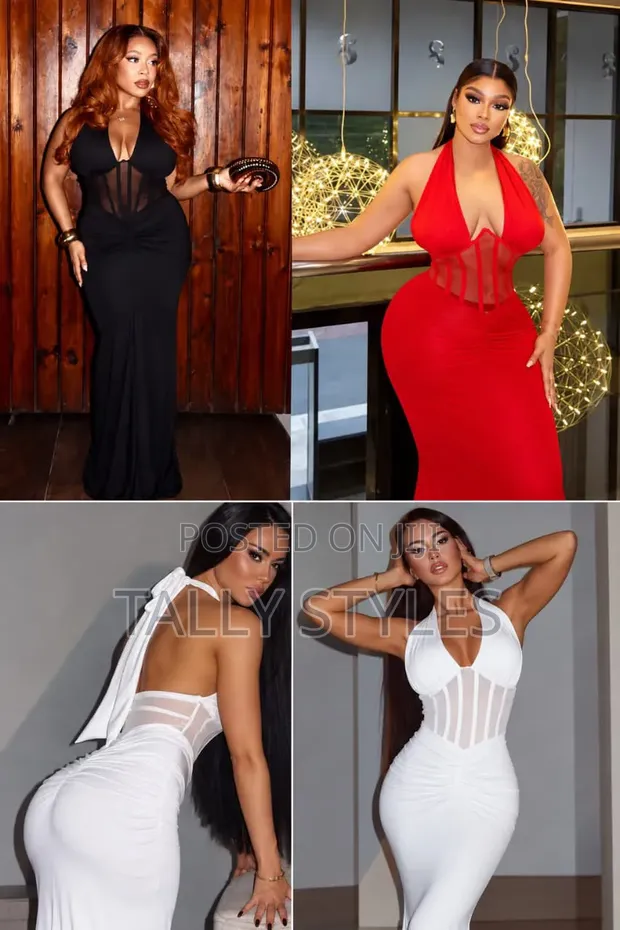 Halter Corset Ruched Maxi Bodycon Dress - Nyeusi, Nyekundu, Nyeupe - 1