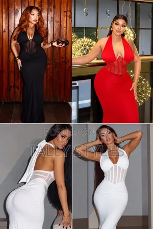 Halter Corset Ruched Maxi Bodycon Dress - Black, Red, White