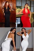 Halter Corset Ruched Maxi Bodycon Dress - Nyeusi, Nyekundu, Nyeupe - 1