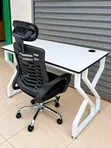 Modern White Office Desk with X-Leg Frame & Cable Management - 2
