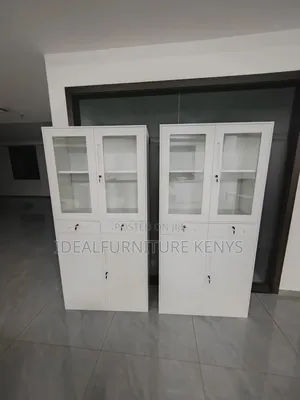 Boss Office Products White Glass-Front Office Storage Cabinet