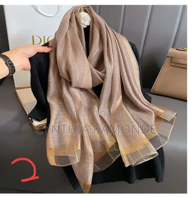 Silk Gold Threaded Scarves - 1