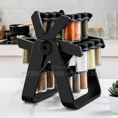 Rotating Spice Rack Organizer with 18 Glass Jars - 1