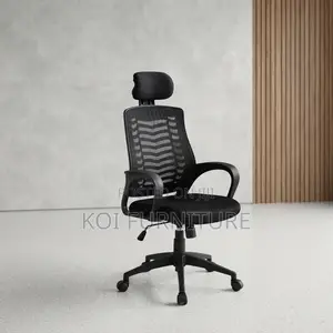 Kiti cha Ofisi cha Ergonomic chenye Mkeka na Kichwa - Nyeusi