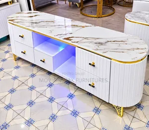 Oval TV Stand with LED Light - White