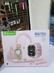 A58 Plus Smart Watch 8-in-1 Gift Set na Pink Strap - 1