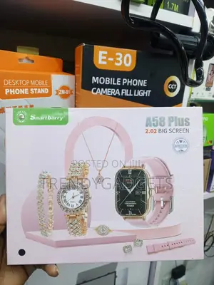 Rose Gold A58 Plus Smartwatch 8-in-1 Fashion Gift Set