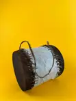 African Hand-Carved Leather Mini Drum - 2