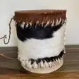 African Hand-Carved Leather Mini Drum - 3