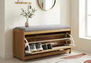 Bamboo Shoe Changing Stool with Hidden Storage