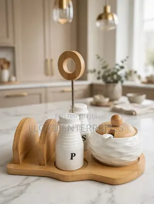 Salt, Pepper, Sugar Dish Set with Serviette Holder