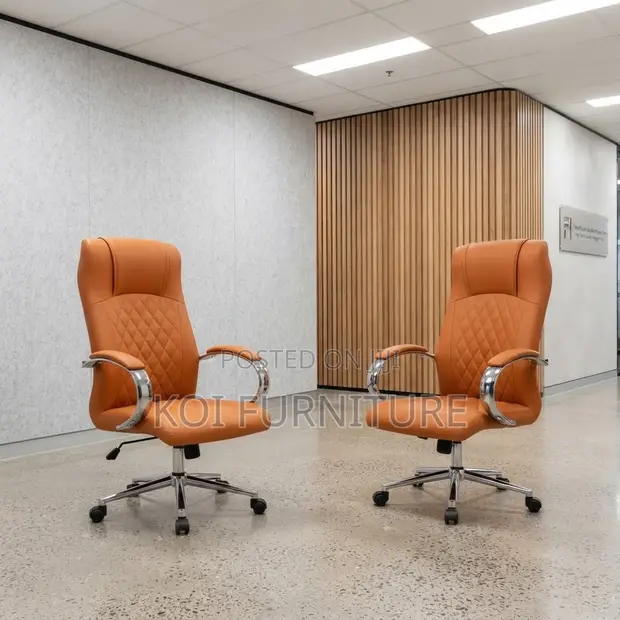 High Backrest Brown Leather Office Chair - 1