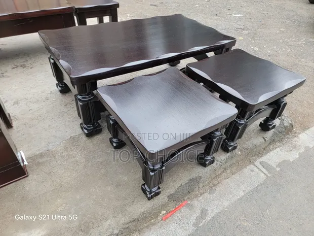 Wooden Coffee Table with 6 Stools - 1