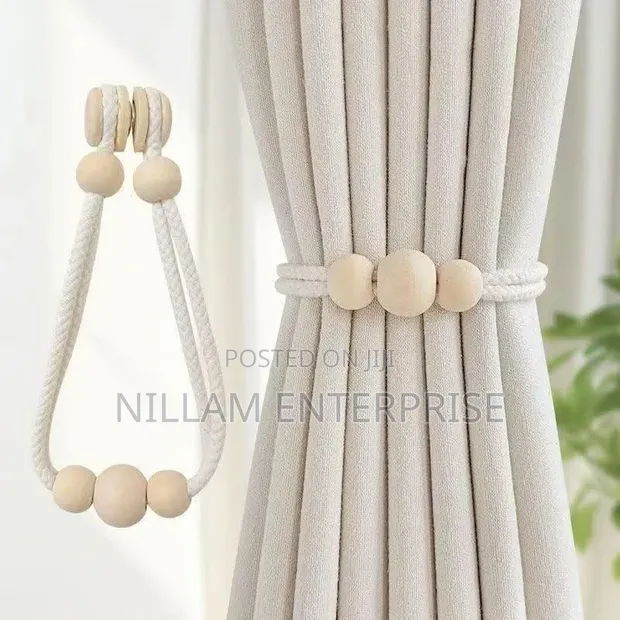 2pc Magnetic Curtain Tie Backs with Wooden Beads - 1