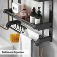 Wall-Mounted Bathroom Towel Rack Shelf with 6 Hooks - 1