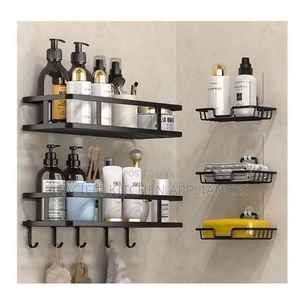 5-in-1 Rustproof Shower Corner Caddy with Hooks - 1