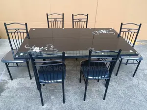 Rectangular Black Glass Top Dining Table Set (6-Seater)