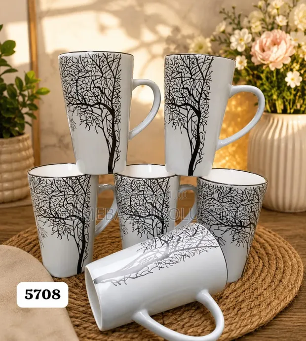 490ml Ceramic Tree Mug - White (Set of 6) - 1